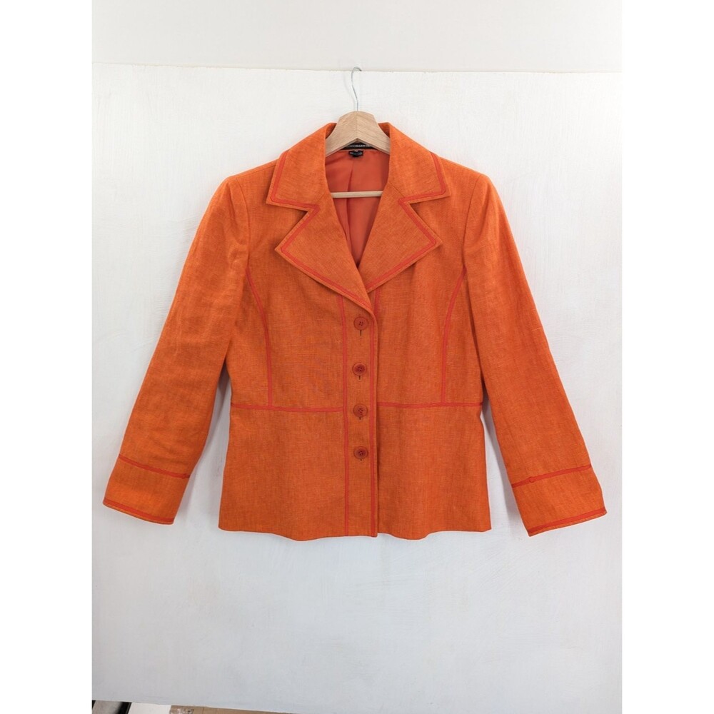 Linda Allard Ellen Tracy Sz 10 Orange Linen Blazer Structured Work Maximalist